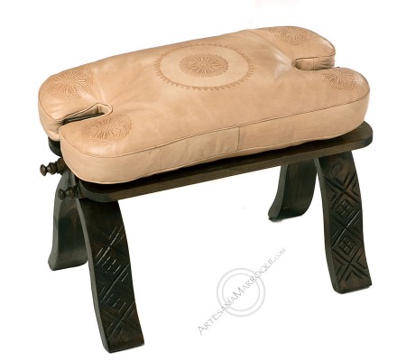 Smooth natural leather ottoman stool