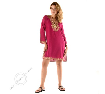 Long pink arabic shirt with golden embroidery