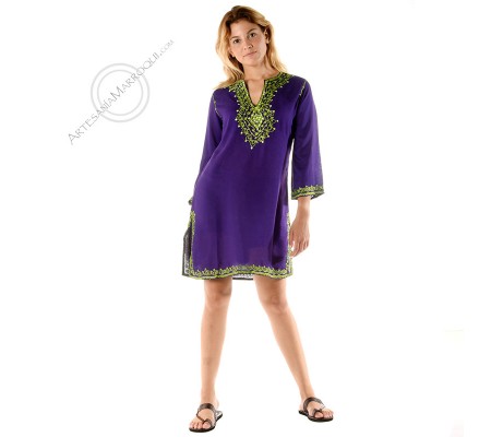 Long violet arabic shirt with green embroidery
