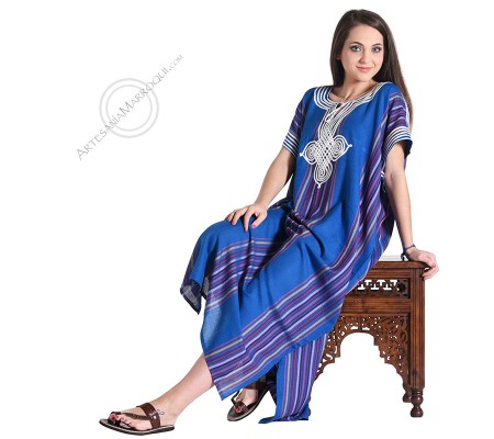 Blue gandora tunic with colored lines
