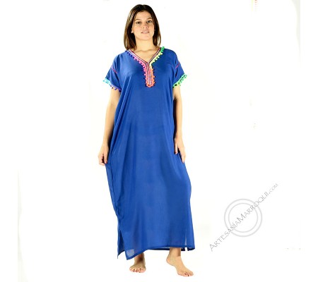 Blue gandora tunic with colored pompoms