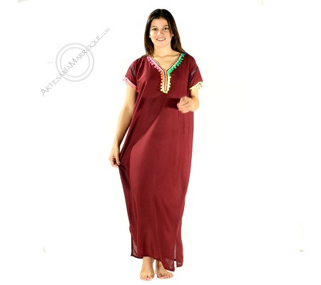 Burgundy gandora tunic with colored pompons