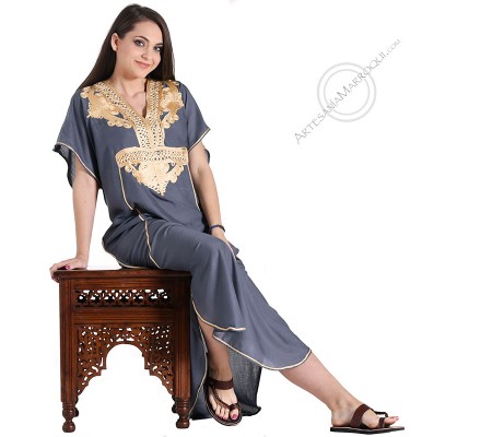 Gray gandora tunic with golden embroidery