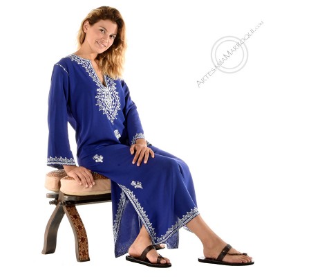 Long sleeve in blue color gandora tunic with white embroidery and stones