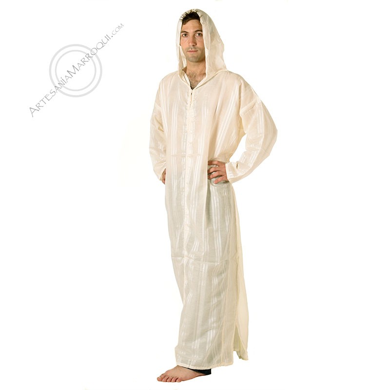 Chilaba, caftán, djelaba o túnica de lana con capucha para hombre. Modelo  de Marruecos. Mide 75 cm de sisa y 137 cm de largo.