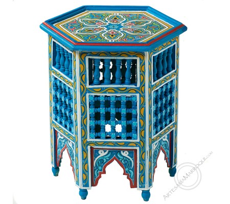 Table hexagonale bleue
