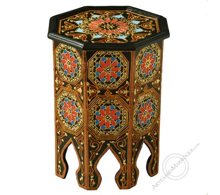 Table octogonale peinte au henné