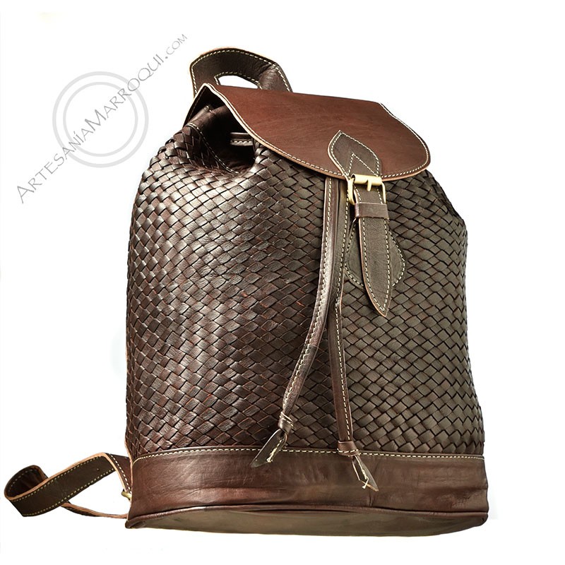 Dark braided leather backpack
