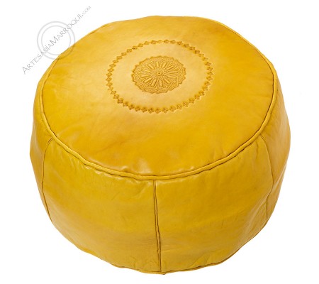 Plain yellow leather pouffe