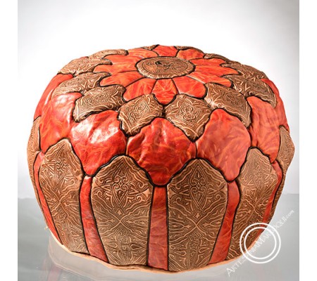 Orange camel skin leather pouf