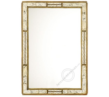 Miroir arabe 045x065 cm en os blanc et cuivre