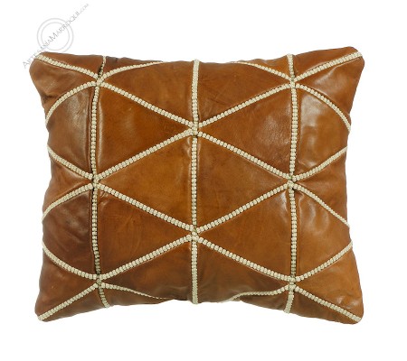 Embroidered camel leather cushion