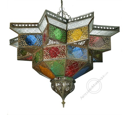 Coloured glass and wrought iron ceiling 60 cm