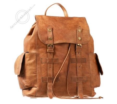 Omar camel large leather backpack