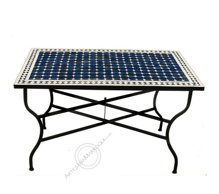 Zellige mosaic table 120x70 cm blue and white