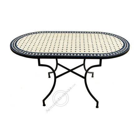 Zellige mosaic table 150x80 cm blue and white