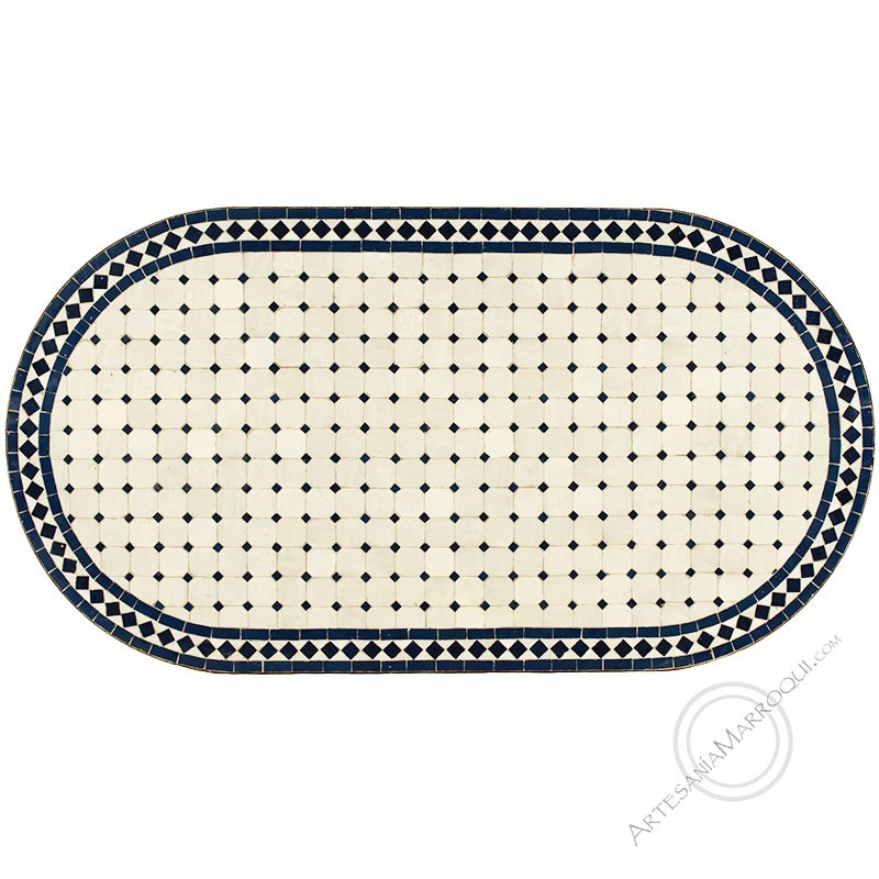 Mesas mosaicoMesa mosaico 150x80 cm oval azul y blanco