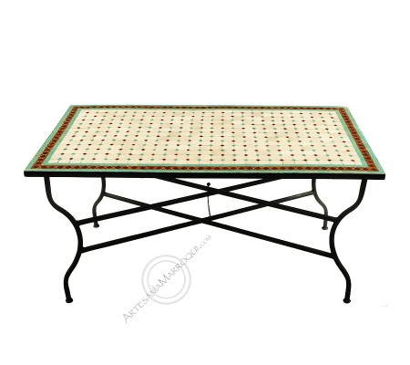 Table mosaïque Zellige 150x80 cm vert et marron