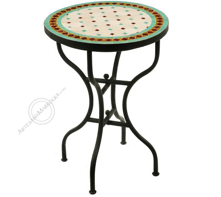 Zellige mosaic table 50 cm green and brown