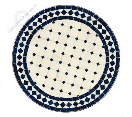 Zellige mosaic table 60 cm blue and white