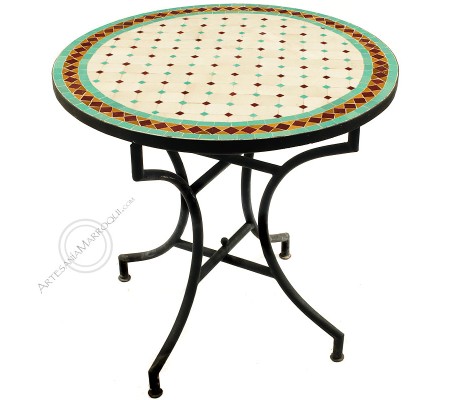 Zellige mosaic table 80 cm green and brown