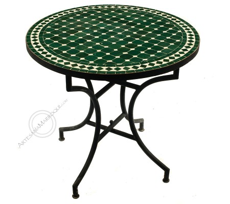 Zellige mosaic table 80 cm green and white