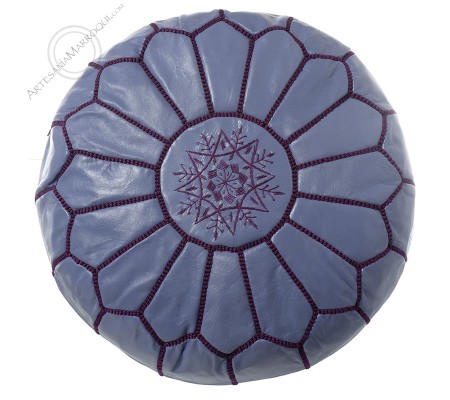 Violet embroidered leather pouffe