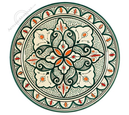 Green and orange Safi plate 40 cm
