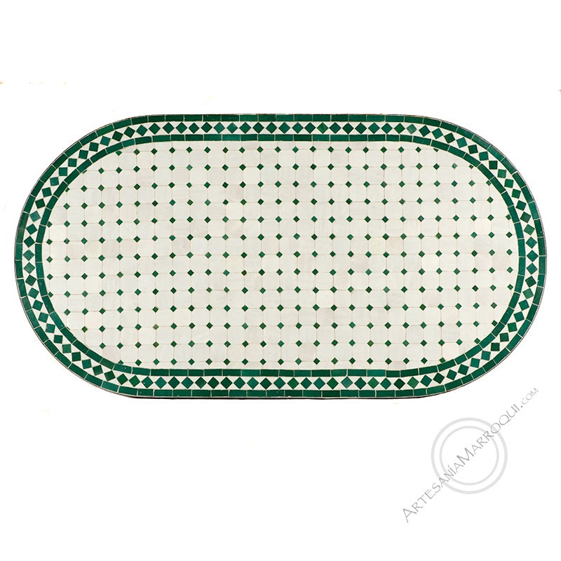 Mesas mosaicoMesa mosaico 150x80 cm oval verde y blanco