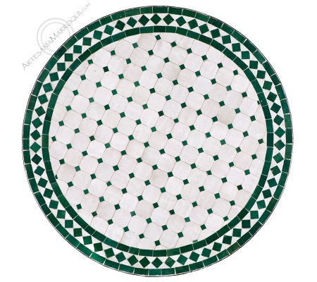 Table mosaïque 80 cm blanche et verte