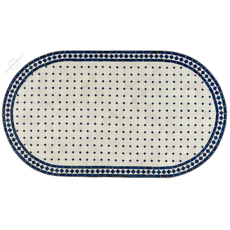 Mesas mosaicoMesa mosaico 160x90 cm oval azul y blanco