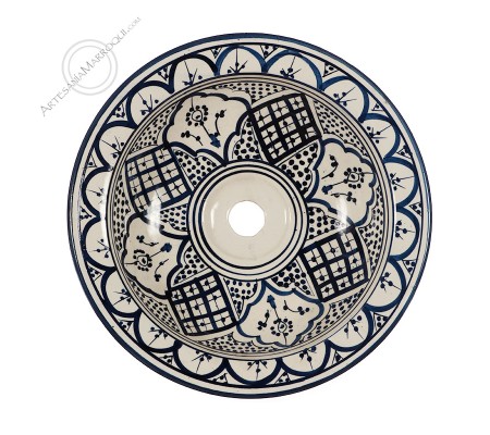 Lavabo arabe en céramique 30 cm bleu et blanc