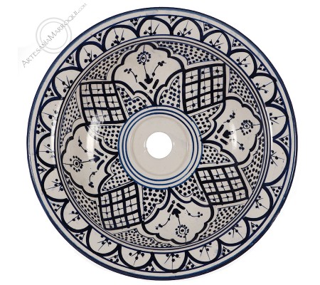 Arabic ceramic washbasin 35 cm blue and white