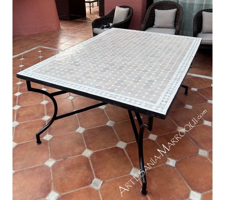 Table mosaïque 170x120 cm beige blanc
