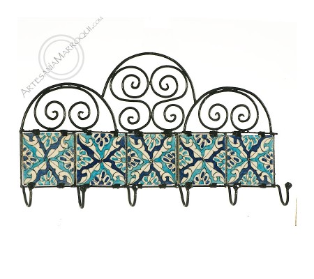 Wrought iron coat rack with six hooks-16