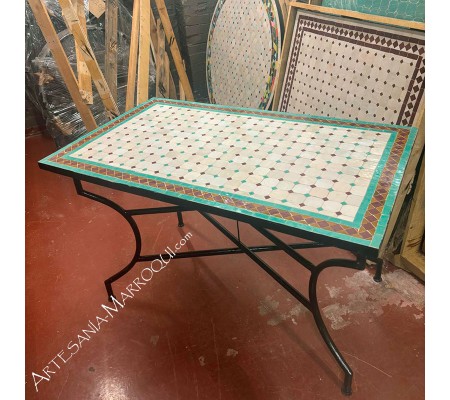 Table mosaïque 120x70 cm verte et marron