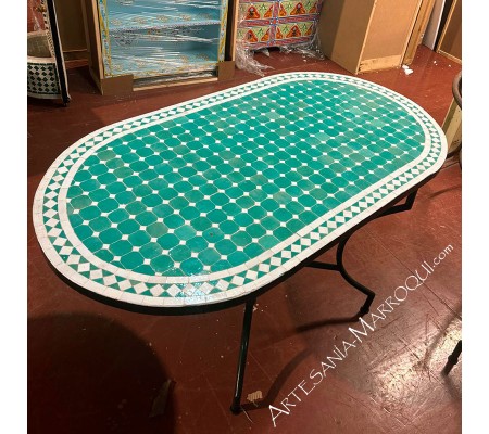 Mesas mosaicoMesa mosaico 150x80 cm oval turquesa y blanco