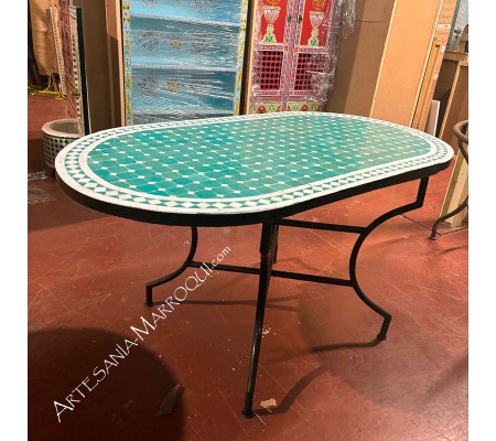 Mesas mosaicoMesa mosaico 150x80 cm oval turquesa y blanco