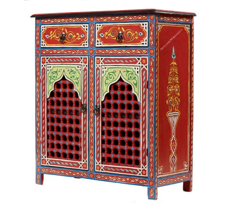 Two-door sideboard with red lattice