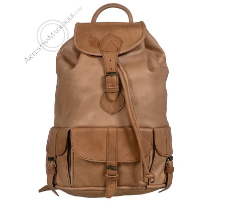 Large camel leather backpack