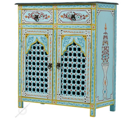 Buffet avec deux portes bleu clair avec treillis