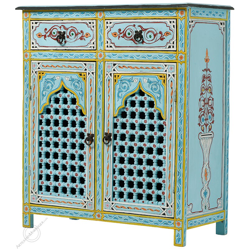 Cómodas y aparadoresAparador de dos puertas con celosía celeste