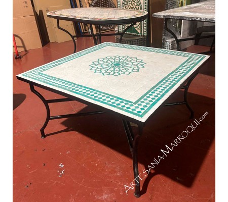 Mesa mosaico 100x100cm estrella turquesa y blanco
