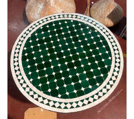 Table mosaïque 80 cm blanche et verte 2