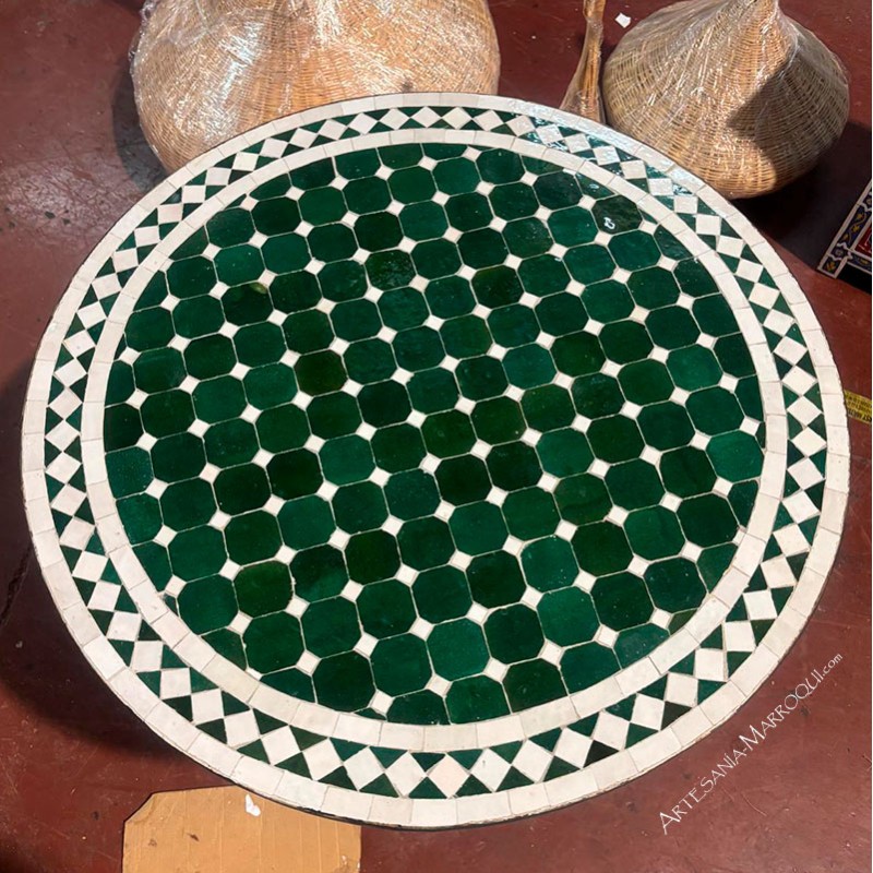 Mesas mosaicoMesa mosaico 80 cm blanco y verde 2