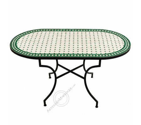 Mesas mosaicoMesa mosaico 150x80 cm oval verde y blanco