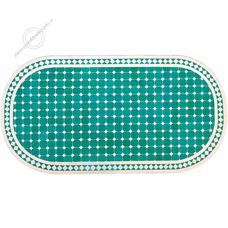 Mesas mosaicoMesa mosaico 150x80 cm oval turquesa y blanco