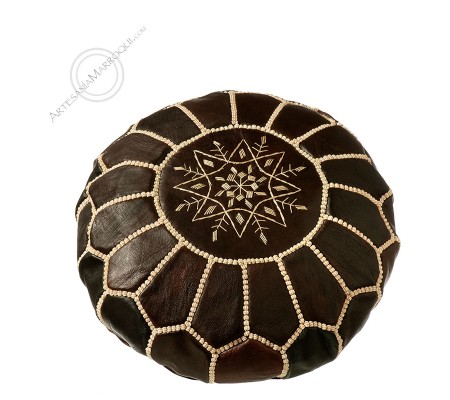 Dark Small Embroidered Leather Pouffe