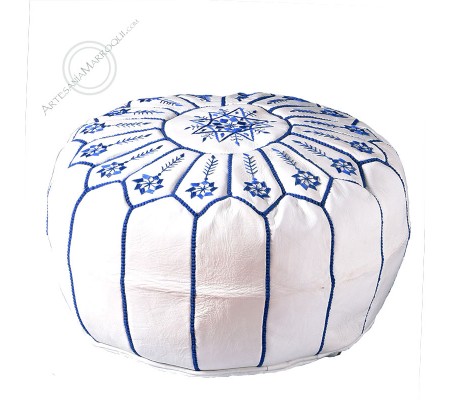 Large white puff with blue embroidery