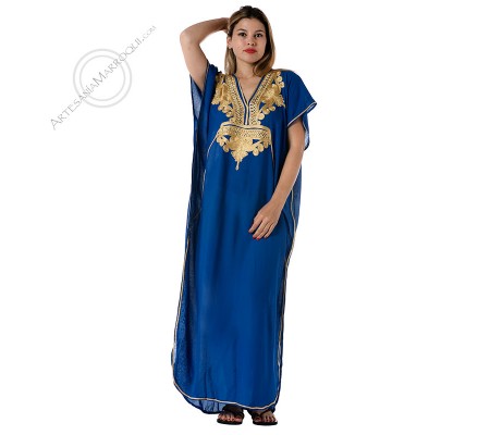 Blue gandora tunic with gold embroidery
